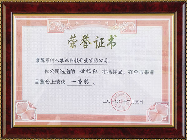 世紀(jì)紅2010榮譽證書
